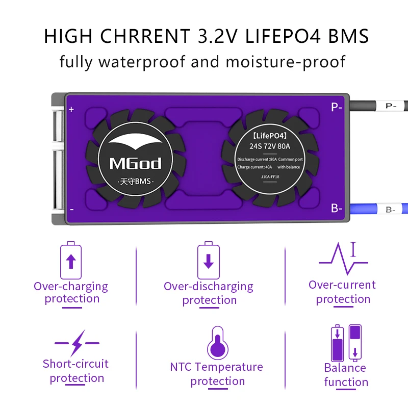 
24S BMS for 72V liFepo4 battery management system BMS 80a with low current liFepo4 battery pack 