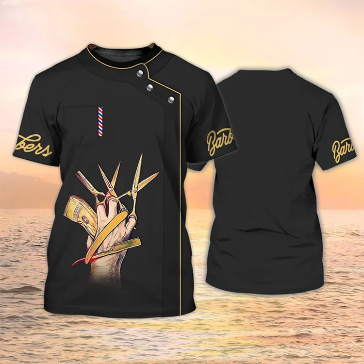 Hot selling new summer casual men T-shirt 3D digital printing barber print T-shirt