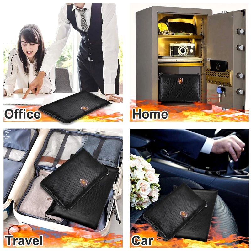 Fireproof and Waterproof Document Bag with Money Box Safe Cash File Folder Protective Pouch for Keys and Wallets
