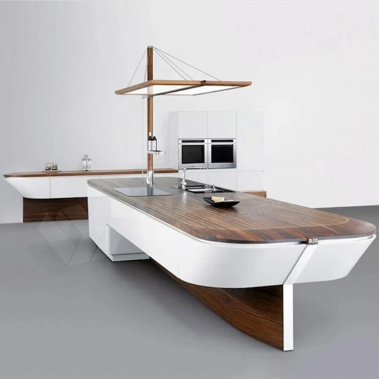 Luxury Boat Shape Marble Kitchen Cabinet Wooden Bench Counter Design Restaurant kitchen Countertop
