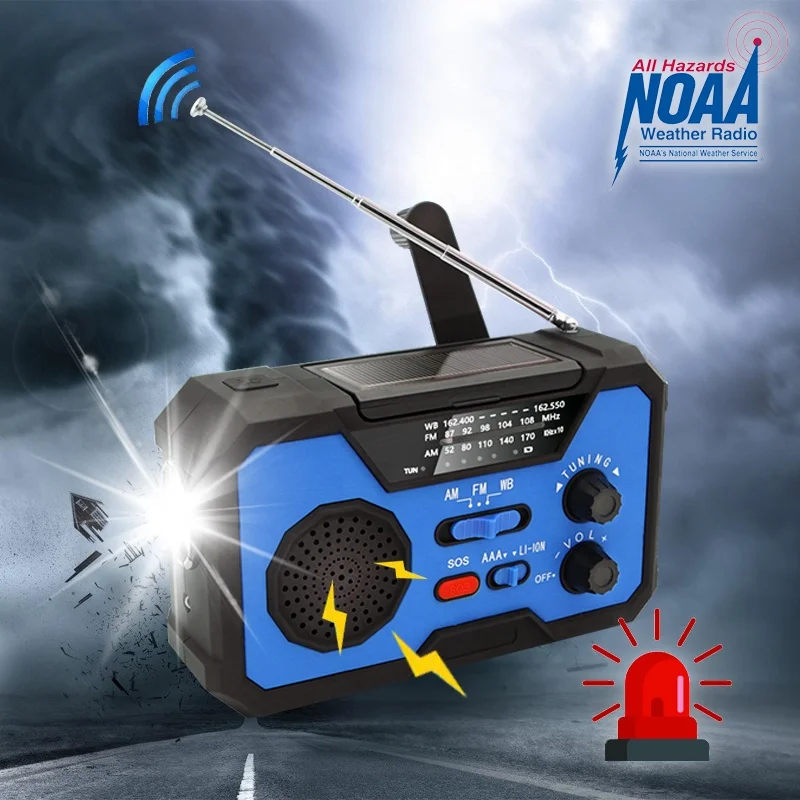 Солнечная аварийная Погодная рация NOAA с ручным управлением радио Windup WB/AM/FM разъемом для наушников и индикатором заряда внешний аккумулятор 2000