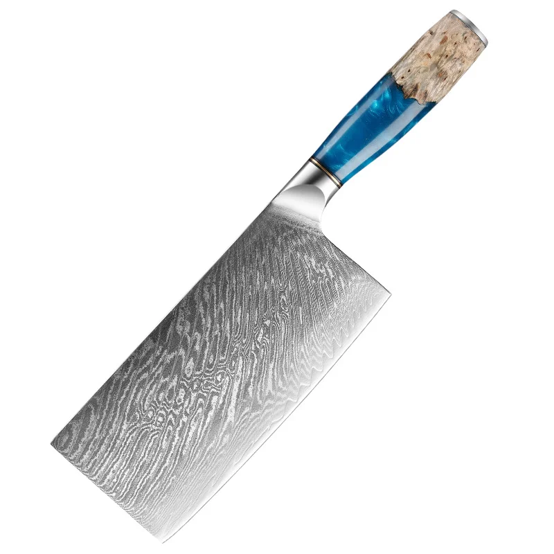 Factory Price Chef Knife sets with Blue Resin Handle Carbon Steel Kitchen knife Damascus Knife