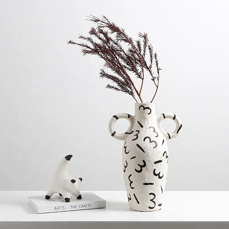 Home Decoration Nordic Flower Vase Hand-painting Vase Office Tabletop Living Room Decor Ceramic Vase