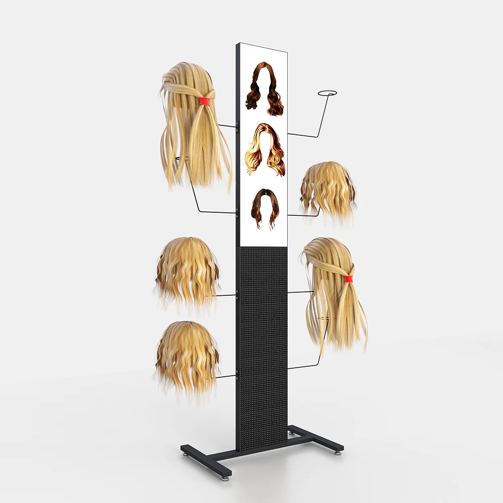 Europe fashion haircut shop iron black custom beauty salon wigs bundles hair extension display rack shelf