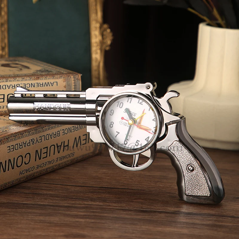 Wholesale Kid Toy Home Alarm Clock Desk Decorative Alarm Clock Plastic Fumeus Missile Hand Gun Table Alarm Clock