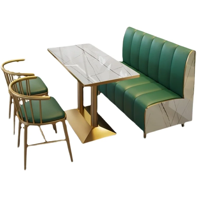 Customized Nordic style bar restaurant leather booth seating leather sofa chair rock plate table commercial household suit set