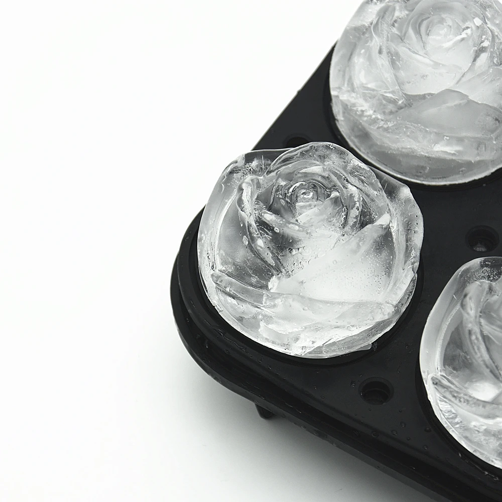 Benhaida Wholesales Custom BPA free 4 cavity ice cube tray flexible silicone rose ice ball mold