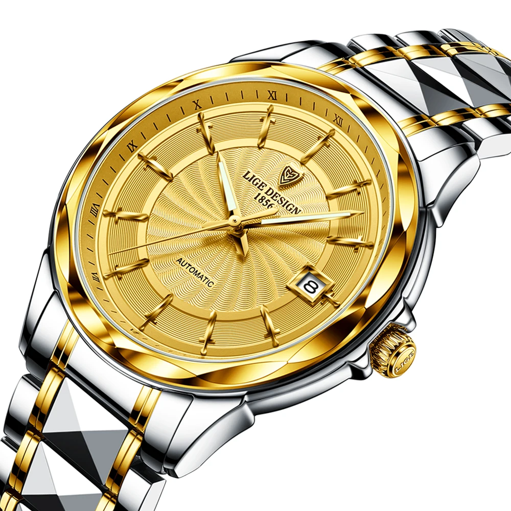 2021LIGE Men Automatic Mechanical Watches Business Tungsten Steel Waterproof WristWatch Men Fashion Clock