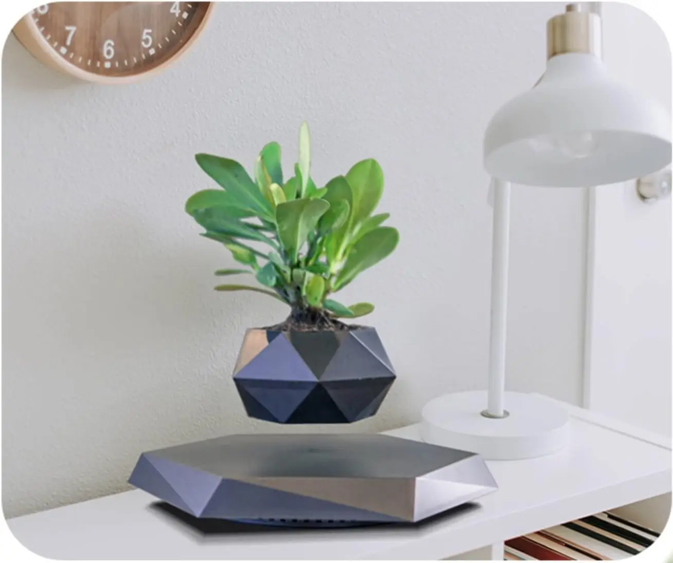 GUIYING Black Hexagon Air Bonsai Floating Plant Pot 360 Degree Rotation Magnetic Levitating Flower Pot Home Office Desk Decor
