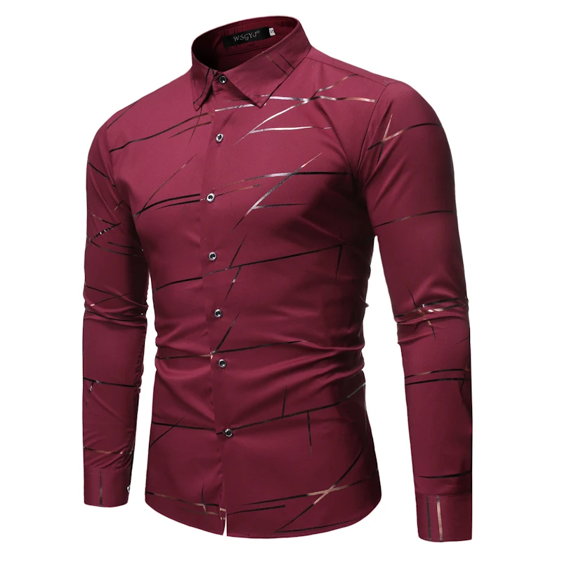 
2020 New Fashion Long Sleeve Shirt Solid Slim Fit Male Social Casual Business Red Wine Black Navy Dress Shirt 