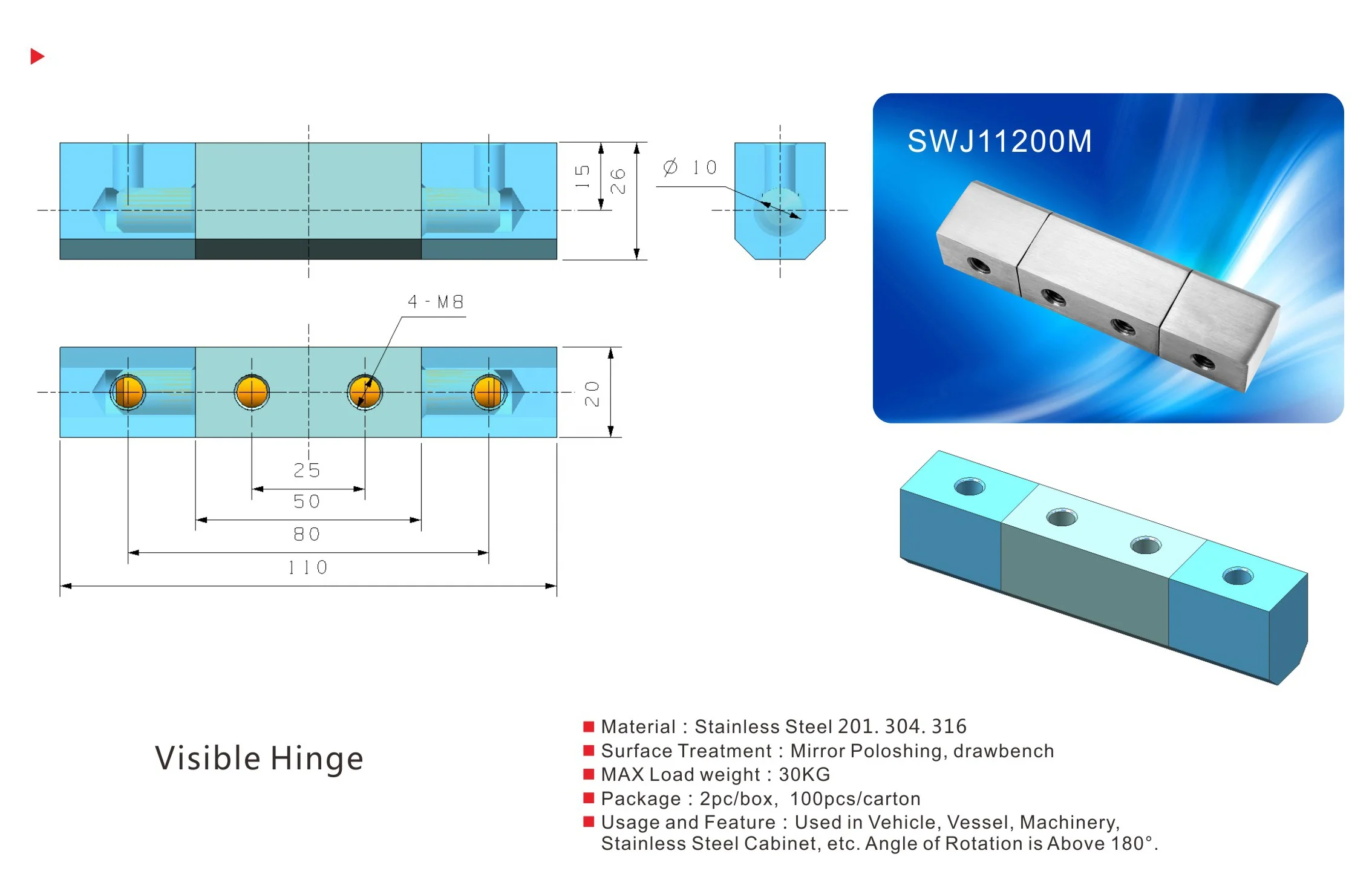 Guaranteed Quality Heavy Duty Cabinet Hinges Stainless Steel 180 Degree Rotation Container Cabinet Door Hinges For Sale