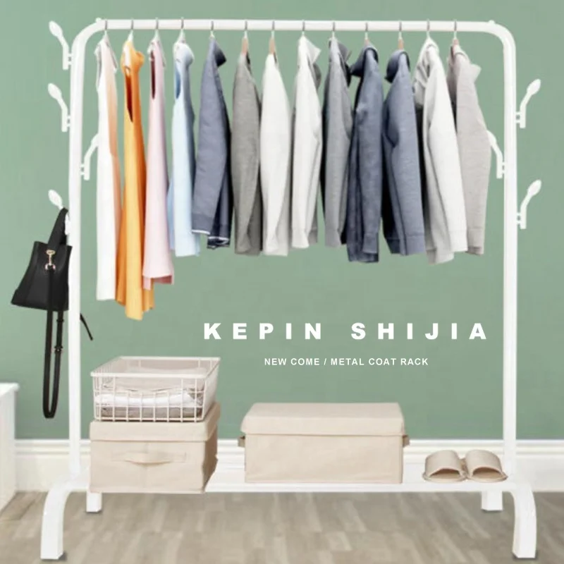 Two Pole Double Tiers Fashion Design Universal Floor Standing Metal Clothes Hooks And Hangers