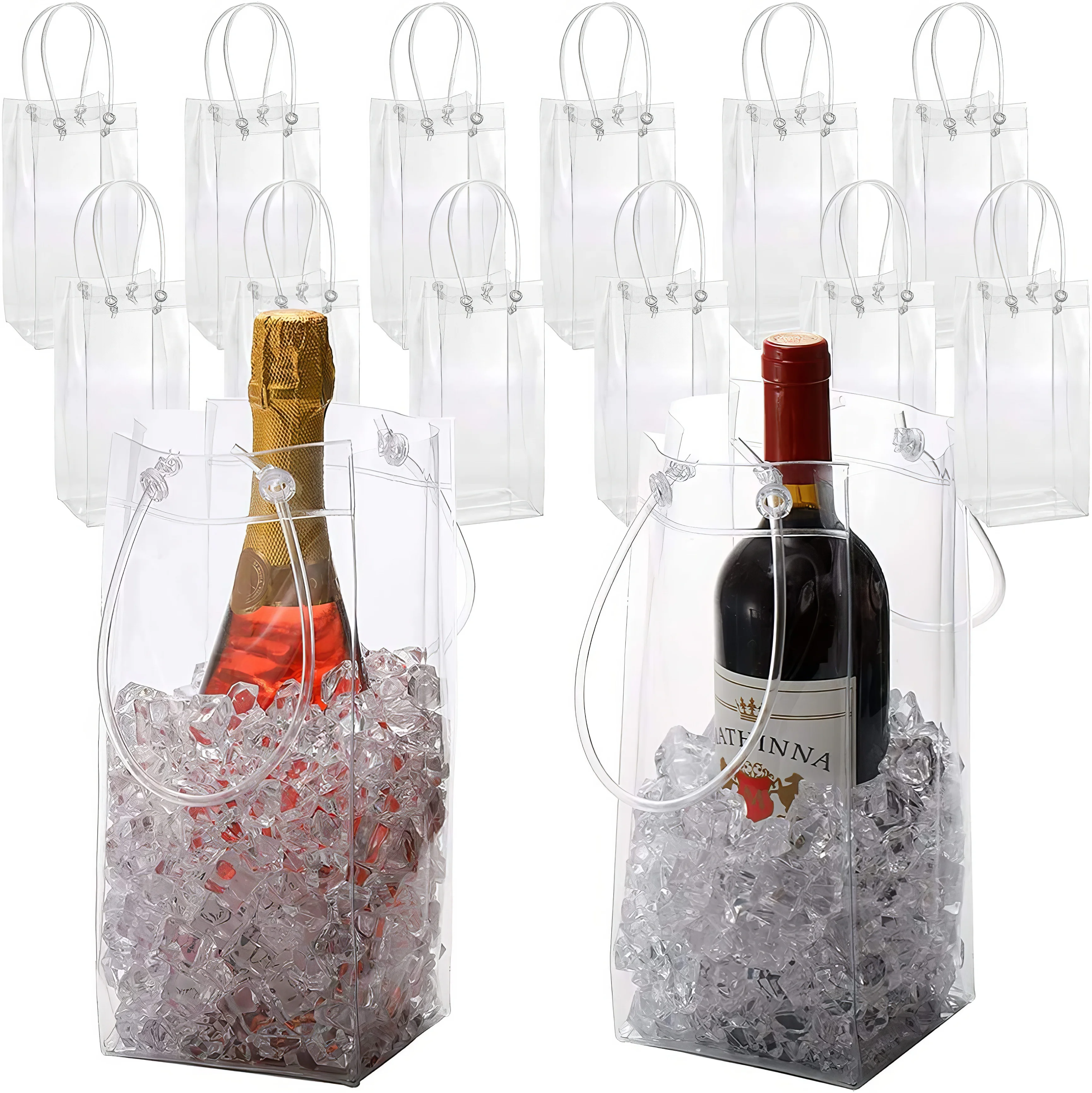 Portable Outdoor Champagne Collapsible bucket Clear plastic PVC Wine beer bottle Cooler ice Wine Pouch bag for wine bottle