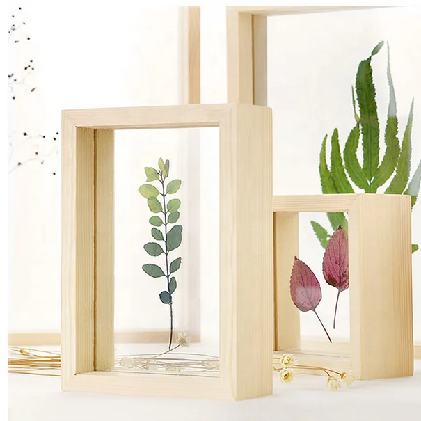 Unfinished Pine Wood Photo Frame Wooden Picture Frames Table Display Double Side Pressed Flower Frames