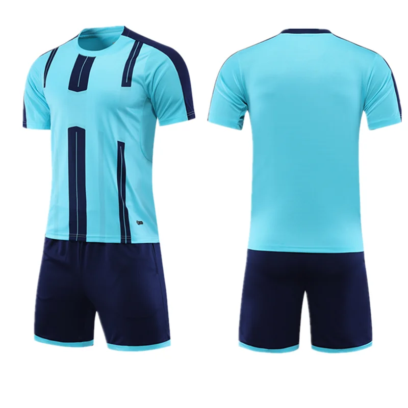 Factory Price New Design Blank Football Jerseys New Arrival Environmentally friendly materials Blue Black Stripes Soccer Uniform