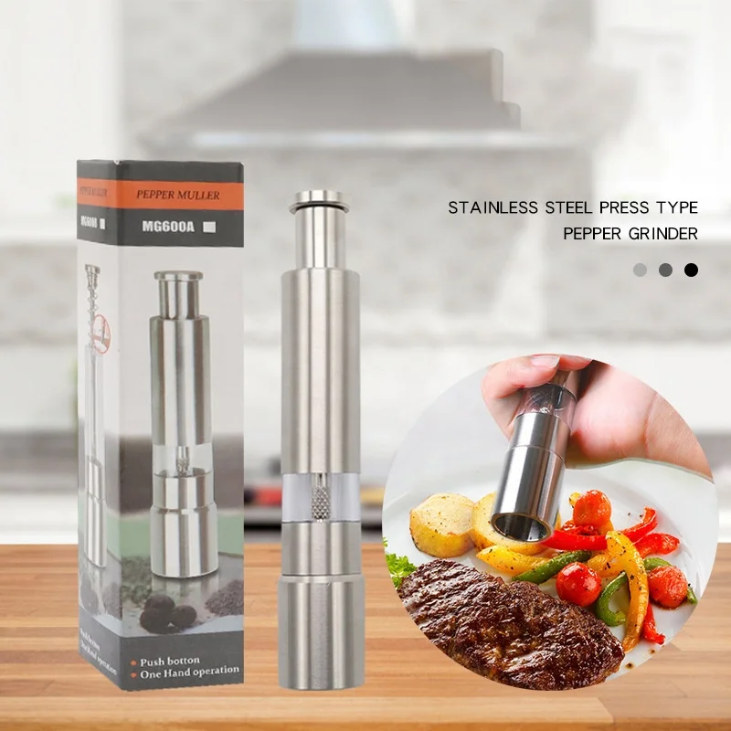 amz Hot Selling Thumb Pepper Grinder Stainless Steel Salt Grinder Pepper Mill Single Manual press Mini Salt Grinder