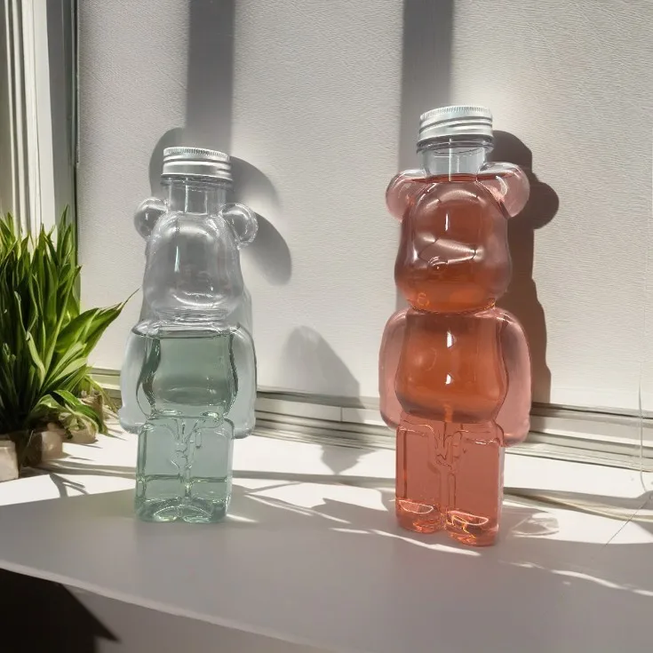 Hot sale 350ml 400ml 500ml Bear Bottle For Juice Transparent Cute Shape Plastic PET Beverage Bottle For Children & Couples