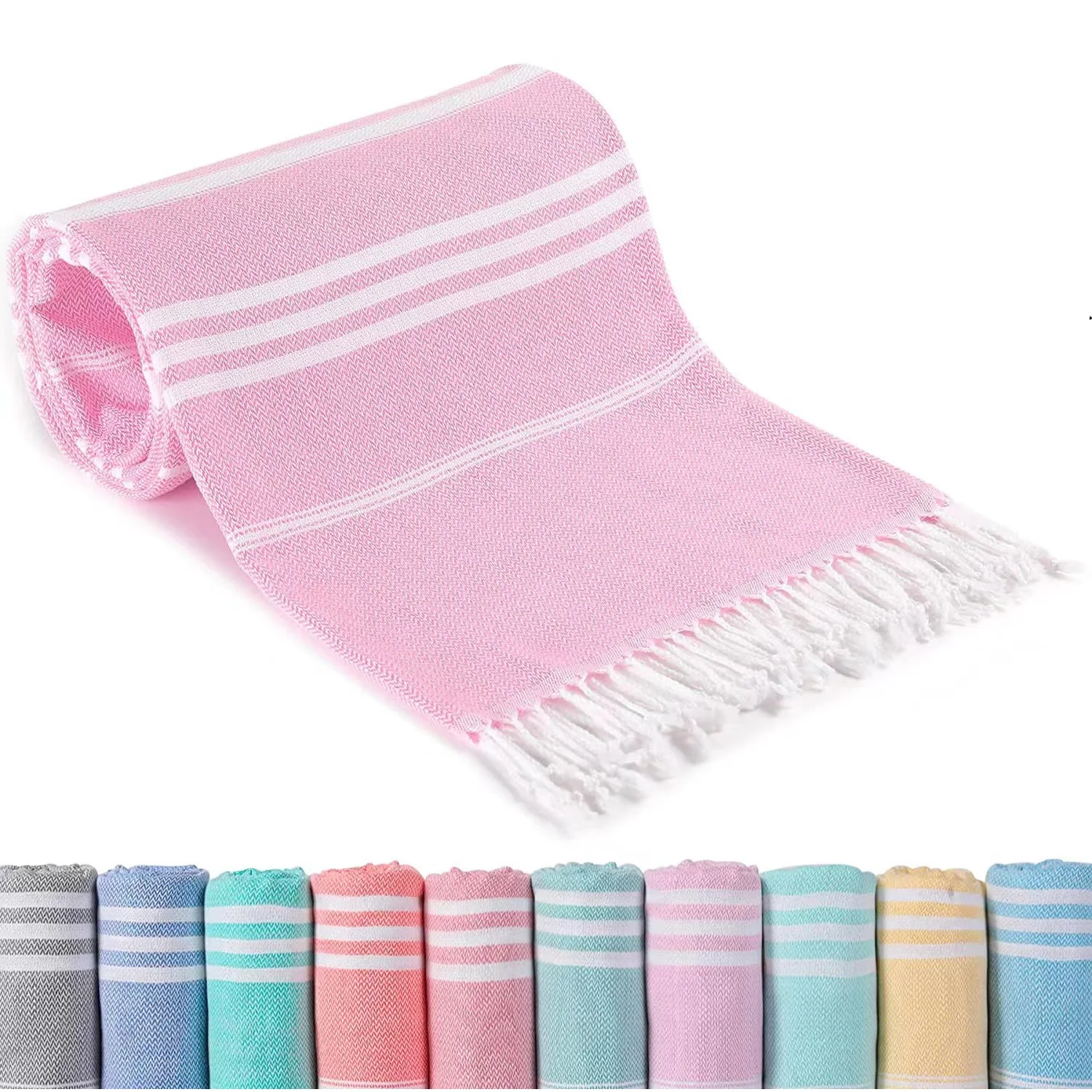 Wholesale  Bath Towel Custom Beige Turkish Beach Towel 100% Cotton Turkish Cotton Beach Towels With Tassels