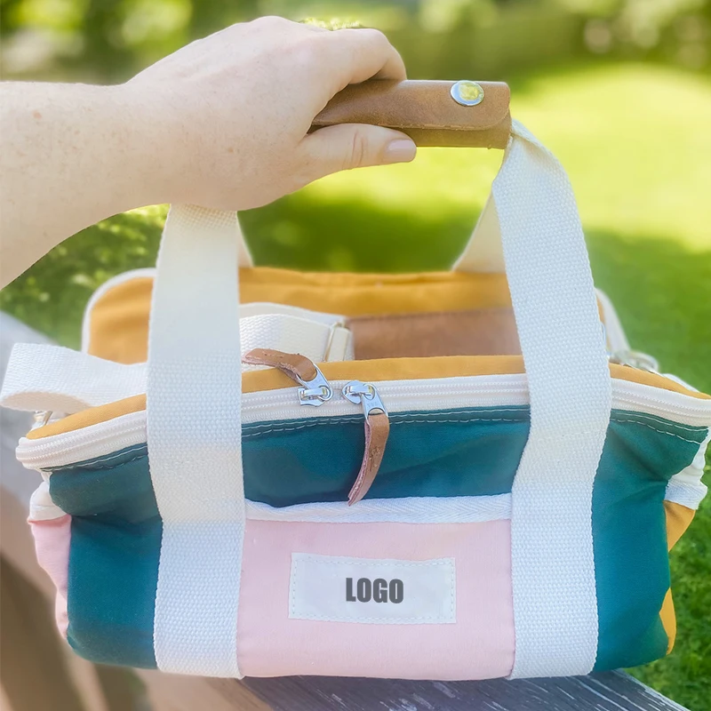 Custom Logo  Premium Insulated Picnic cooler bag Lunch Cooler  Box with Canvas Beach Park Travel Cooler For Food and Drinks