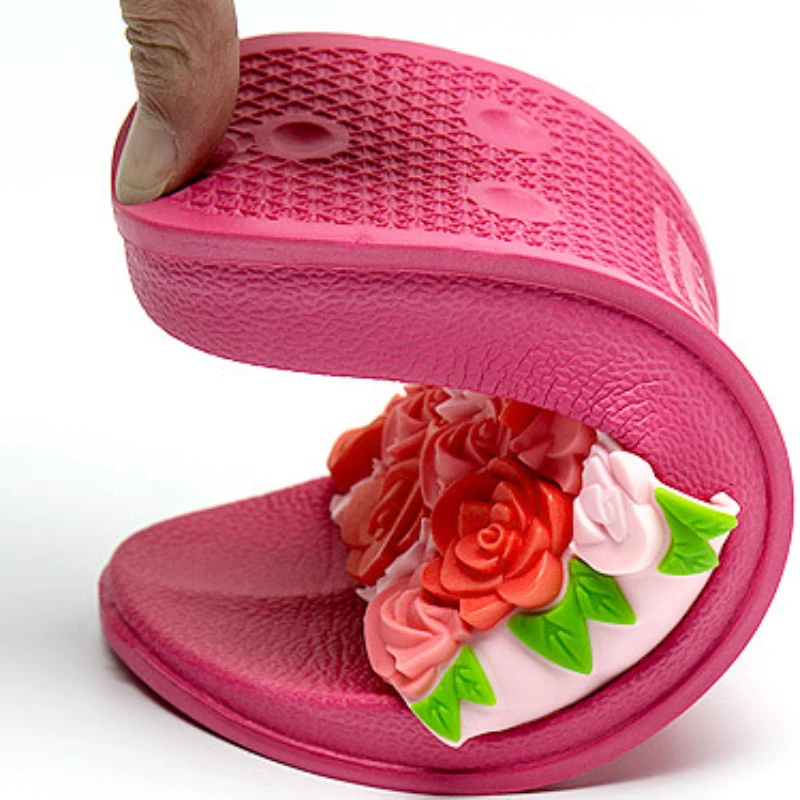 Beautiful Rose Flowers Slippers For Women Fashion Summer Plastic Outdoor Beach Female Slide Flat Slippers Shoes Wholesale
