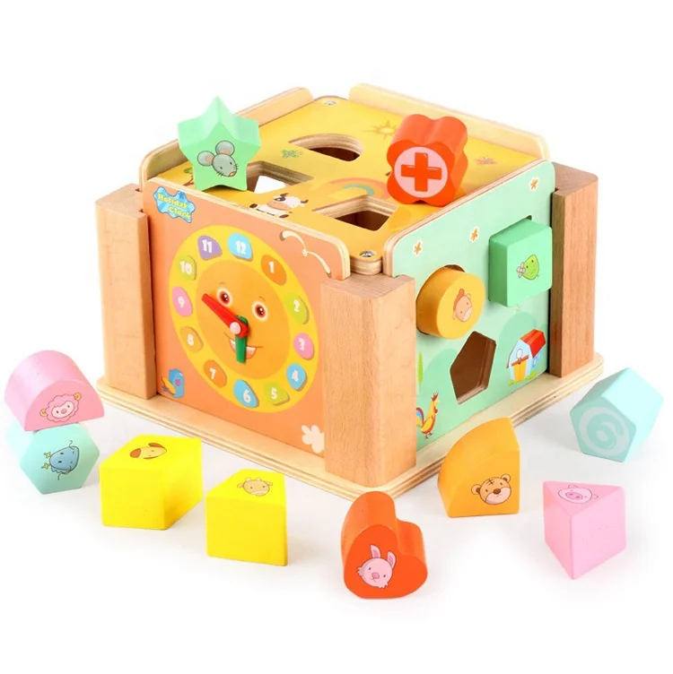 wholesale multifunction kids education Wooden Toy Cube Shape color sorter for baby AT12136