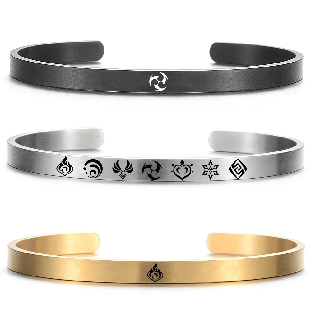 Game Genshin Impact Bracelets Women Men Engraved 7 Elemants Signs Stainless Steel Cuffs Original Jewelry Anime Accessories Gifts