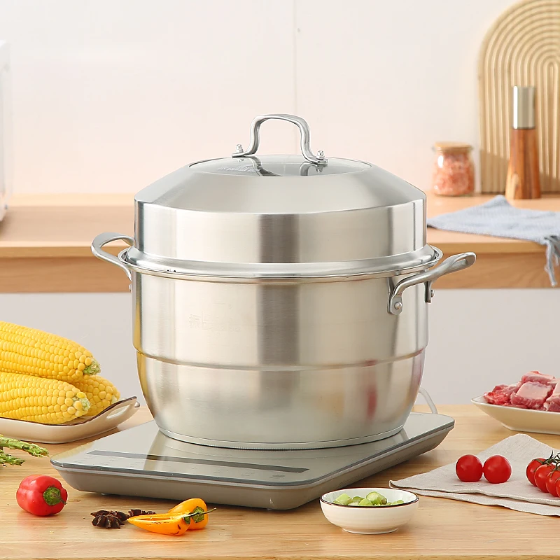 Wholesale Stainless Steel 304 Steamer Pot Handheld Restaurant Hotel Cooking Steamer with Lid