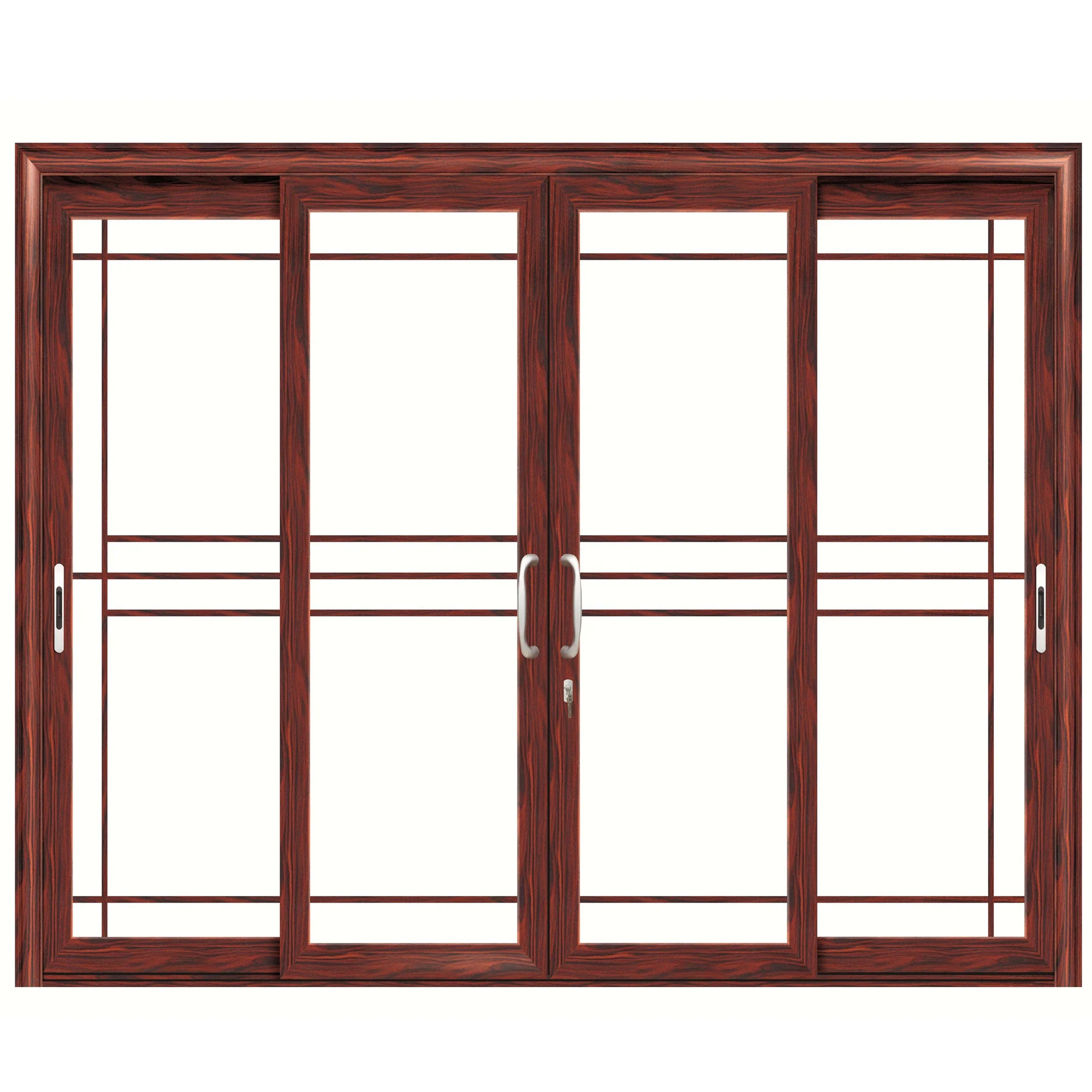 Wood color aluminum sliding door for living room / balcony door