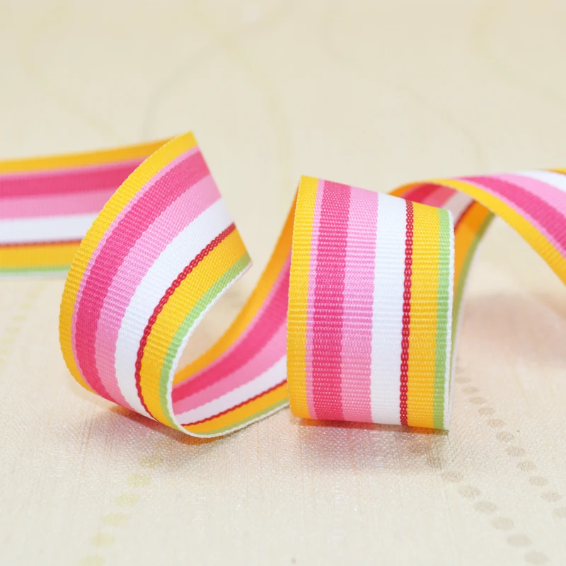 Gordon Ribbons Wholesale Stock Colorful Stripe Ribbon Roll Custom Rainbow Stripe Ribbons 38MM Gift Wrapping Webbing