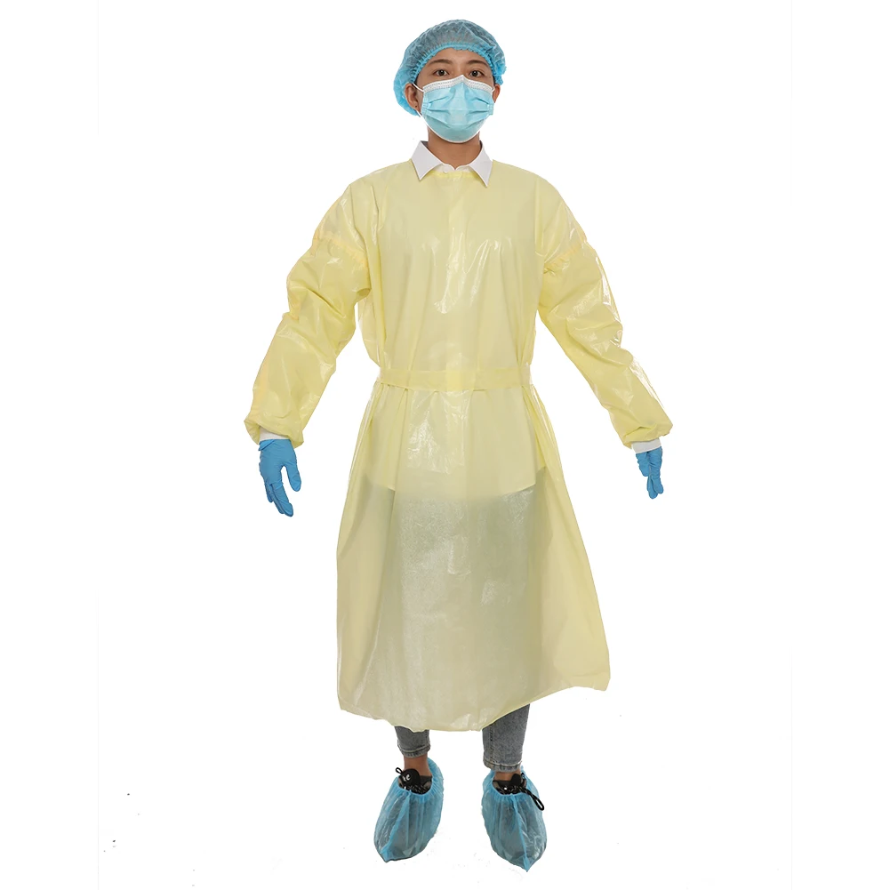 Wholesale ASTM Level 4 PP PE Coated Fully Taped Waterproof  Yellow Disposable Medical Surgical isolation Gown