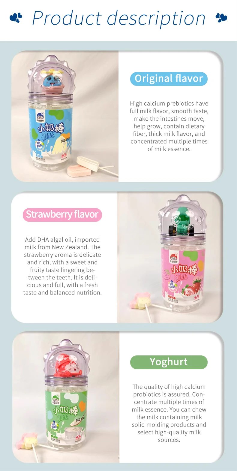 Cartoon Pattern Yogurt Sticks in Attractive Bottles Small Milk Sticks candy with Diverse Flavors