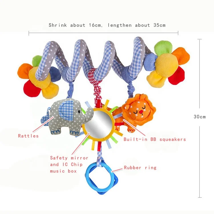 
S014B Blue lion Musical Activity Spiral Stuffed plush Animal Baby Car toy 