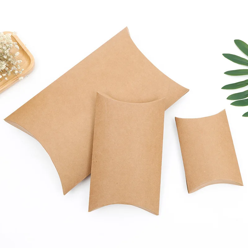 Custom Printed Recyclable Kraft Paper Pillow Box Rigid UV Coated Rigid Boxes with Stamping Embossing Matt Lamination Packaging