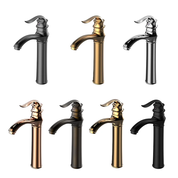 High-End Vintage High Golden Brass Single Handle Basin Faucet for Villa Hotel and Mall Bathroom
