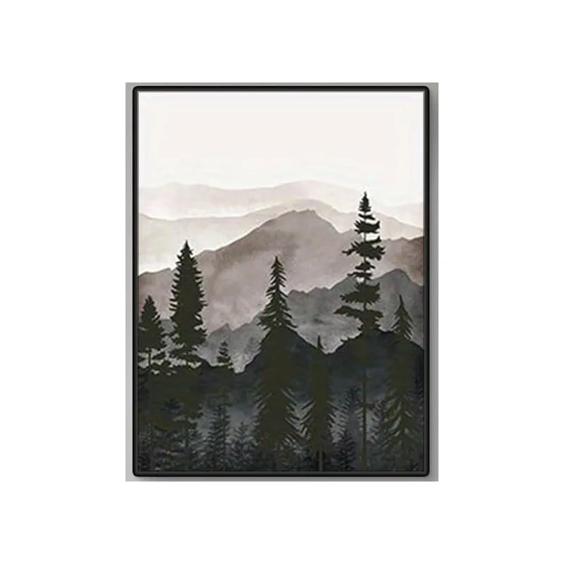Modern Minimalist Art Print Mountains Painting Nordic Grey Forest Scenery Triptych Poster for Hotel Apartment Decoration