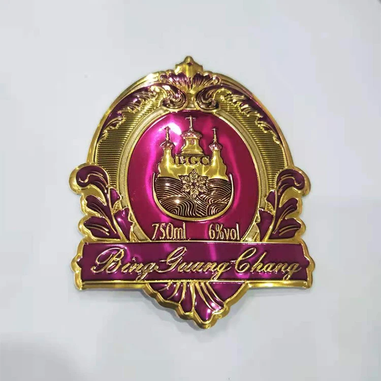 Private Premium Design foil embossed high end label printing for wine aluminum metal wine bottle label