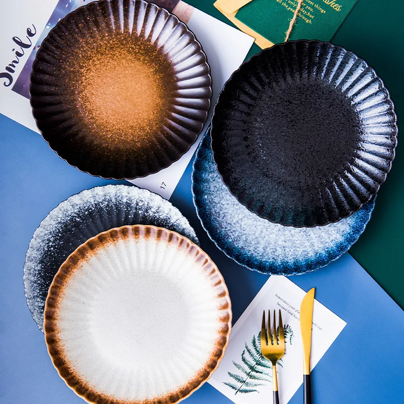 Eco-friendly OEM Crackle Glaze Minimalist Style Plates Ceramic,Ceramic Dinner Plate Set For Eating Food