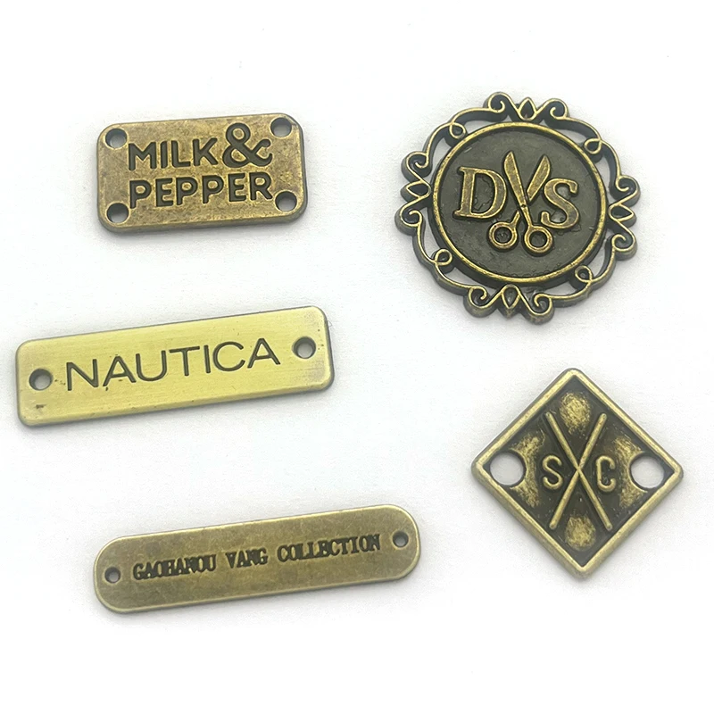 2024 custom garment metal brand logo metal clothing labels decorative bag metal tags for handbag
