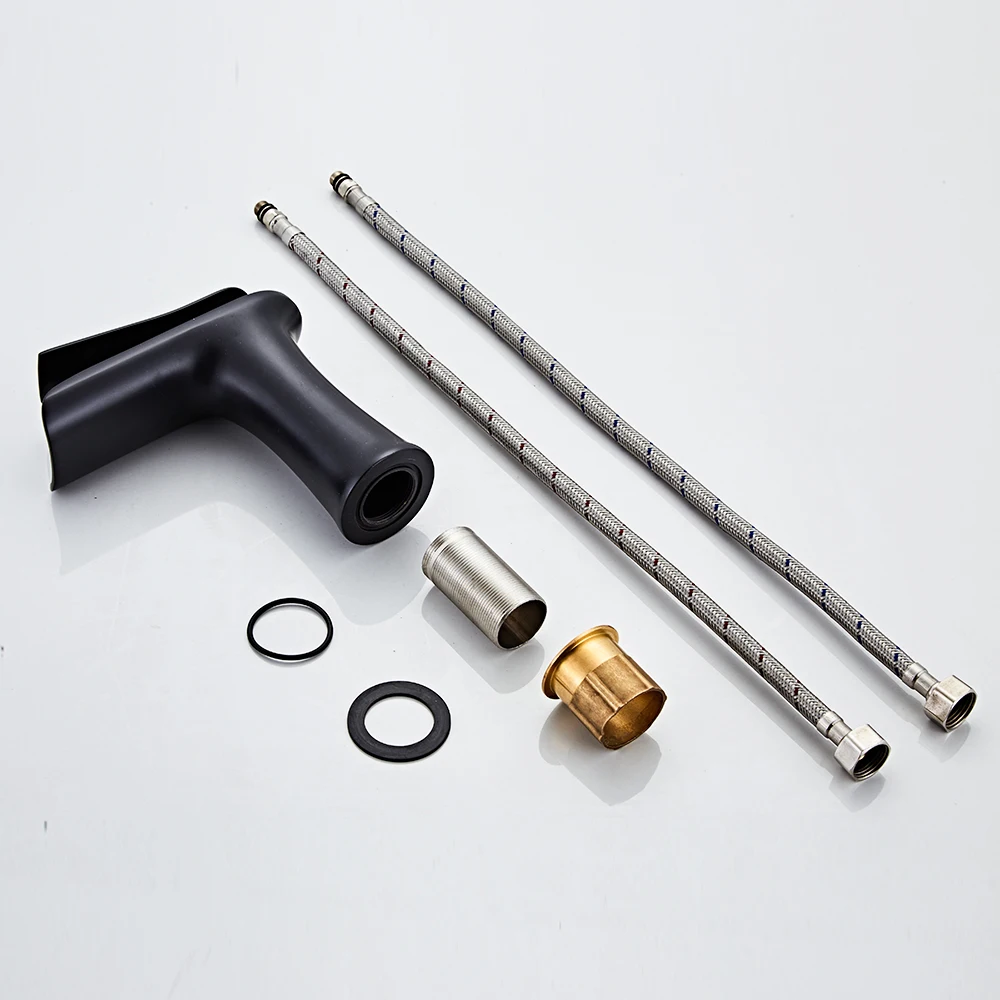YUNDOOM OEM Black Brass Torneira Banheiro Basin Torneira Musluk Bathroom Hot Cold Water Single Handle Waterfall Basin Faucets