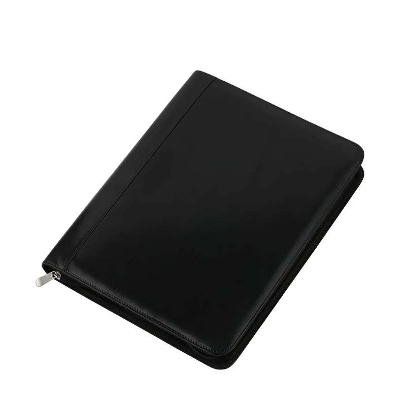 Офисное простое черное прочное кожаное портфель с держателем для карт и заметок в виде ручки