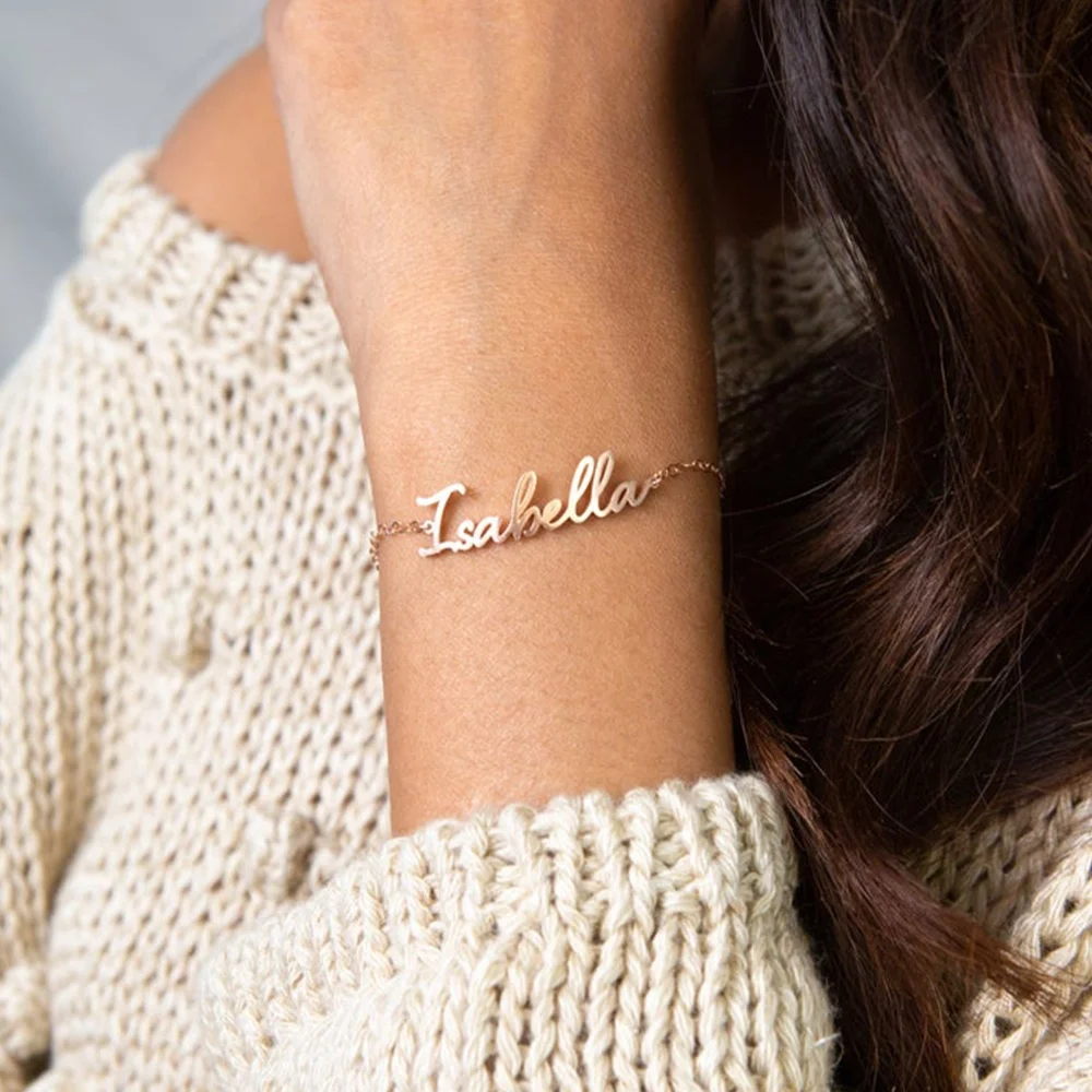 eManco Customized Name Bracelet Personalized Gold Charm Bracelet 2022 Stainless Steel Custom Name Brand Jewelry Couple Bracelet