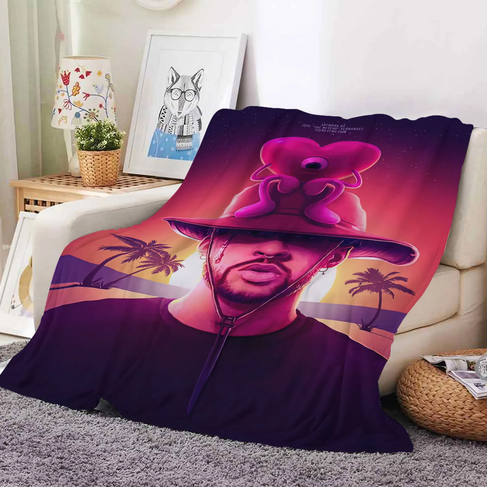 Factory Wholesale Dignity Bad Bunny Fleece Blanket Cartoon Figure TV Sofa Watching Fleece Throw Blanket