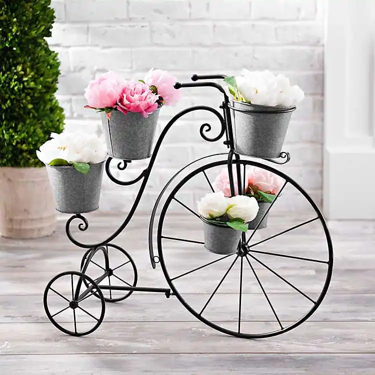 Vintage Galvanized Metal Flower Pots Holder Bicycle Planter