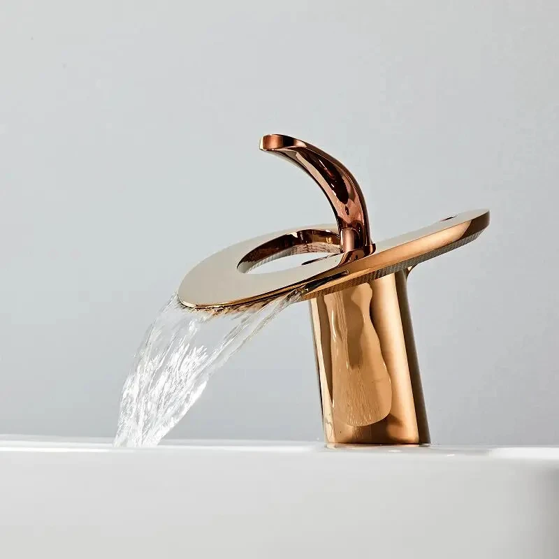 Tuqiu Golden/White Bathroom Basin Faucet Black Bathroom Faucet Brass Creative Sink Mixer Tap Hot & Cold Waterfall Basin Faucet