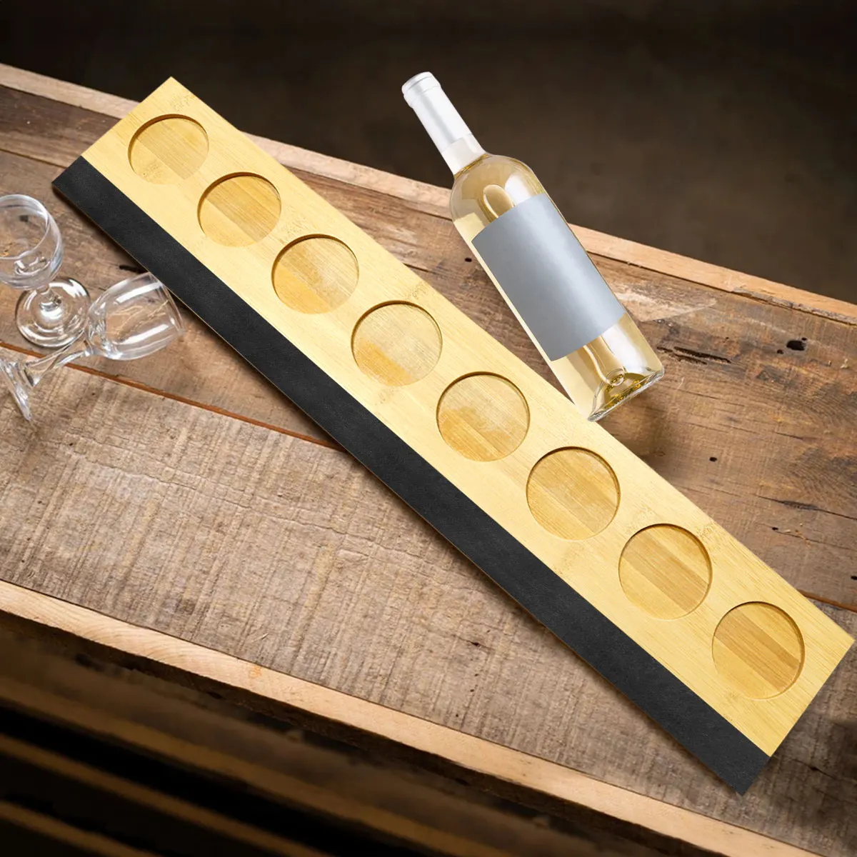 Bamboo Beer Sampler Tray 8 slots Shot wine Glass Tray storage Standing holder whiskey shot glass holder tray with Chalkboard