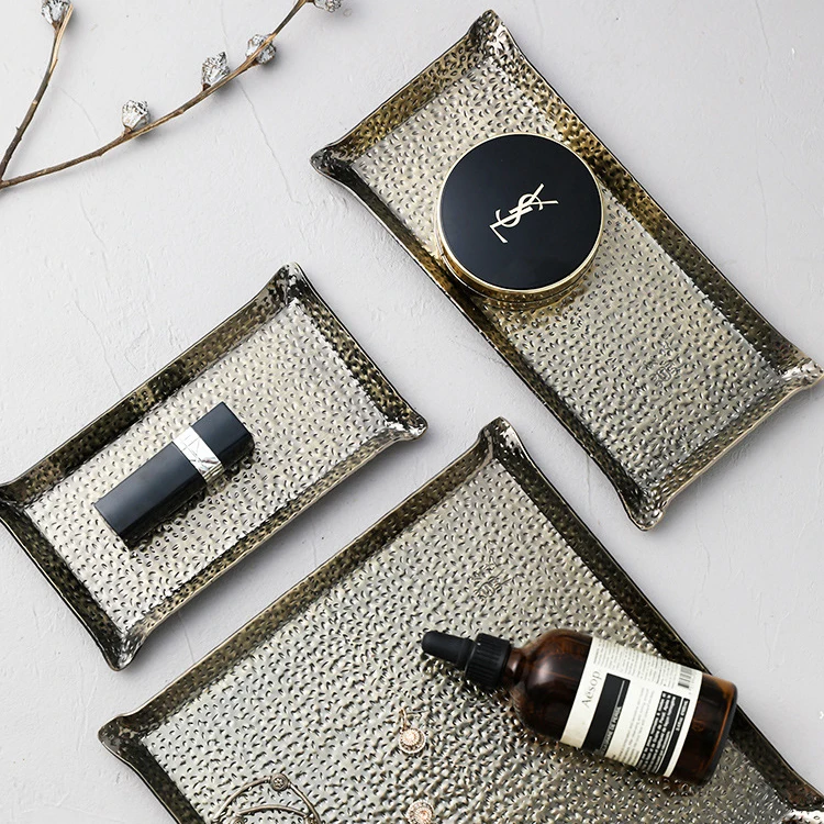 Serving Tray Set Wholesale Hotel Bedside Restaurant Luxury Plain Rose Gold Cookie Metal Stainless Steel Decorative Serving Tray