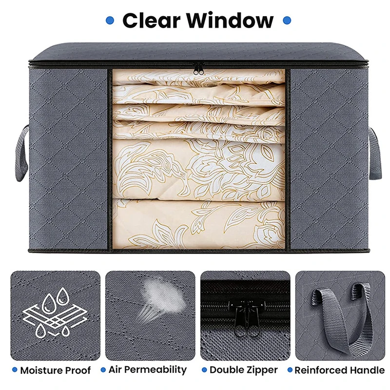 90L/60L/35L Large Clothes Storage Bags with zipper Foldable Closet Wardrobe Organizers Storage Box for Blanket Bedding Clothing