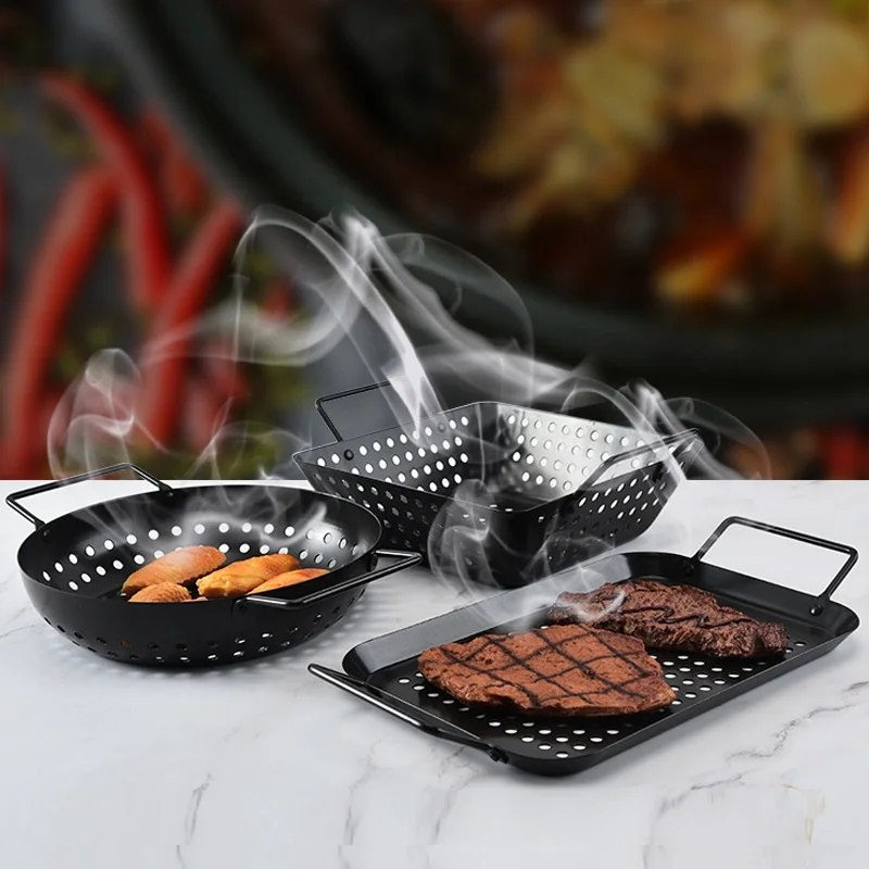 Heavy Duty Carbon Steel Nonstick BBQ Grilling Wok Grills Veggie Meat Fish Vegetable Grill Basket