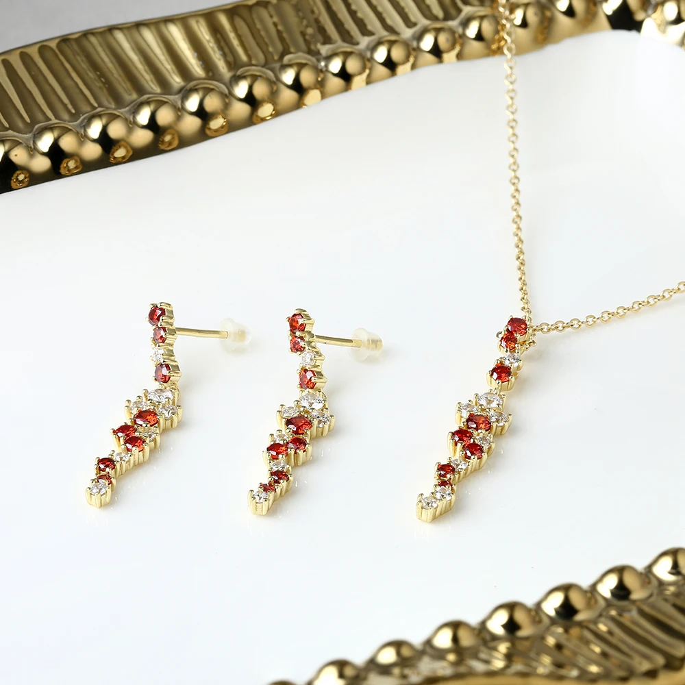 Grace Jewelry Pomegranate Red Zircon Famous Brands Designer Earrings Necklace Jewelry Set for Women