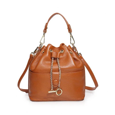 2021 New Style Bucket Bag Genuine Leather Ladies Bag fashion  Handling System with Drawstring Hasp Cross-body Handbag for Women